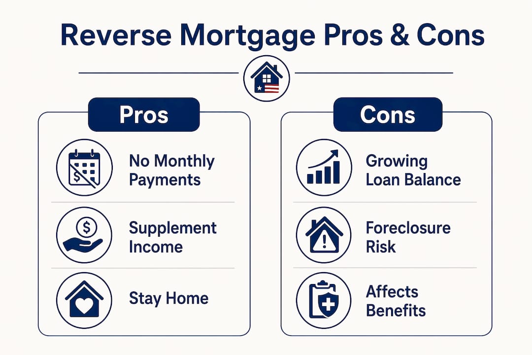 Infographic showing pros and cons of reverse mortgages