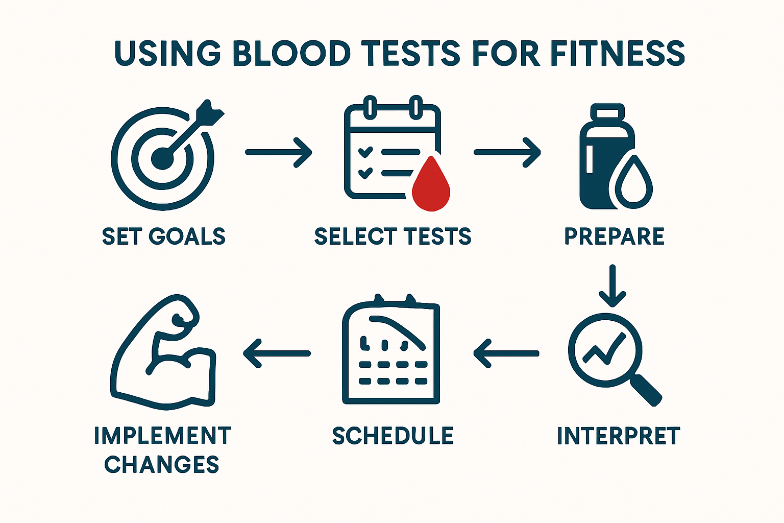 Infographic showing 6 steps to fitness blood testing