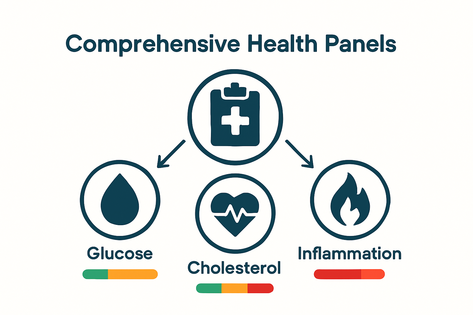 Infographic showing glucose, cholesterol, and inflammation markers