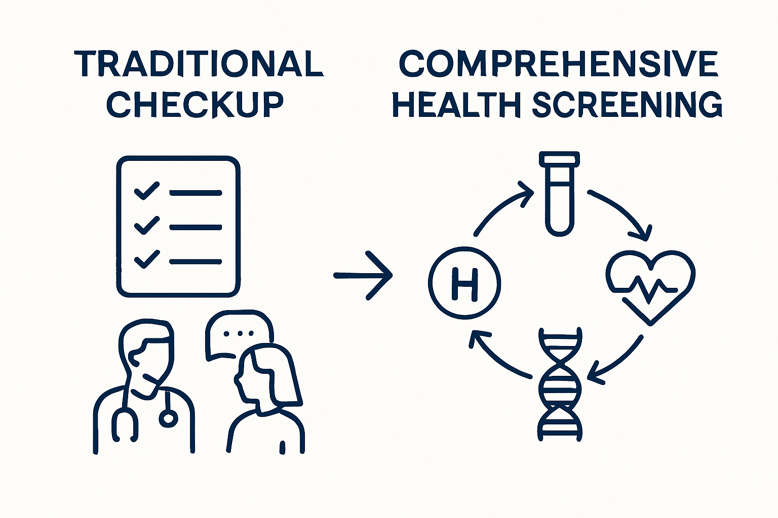 Comparison of traditional checkup and comprehensive screening icons