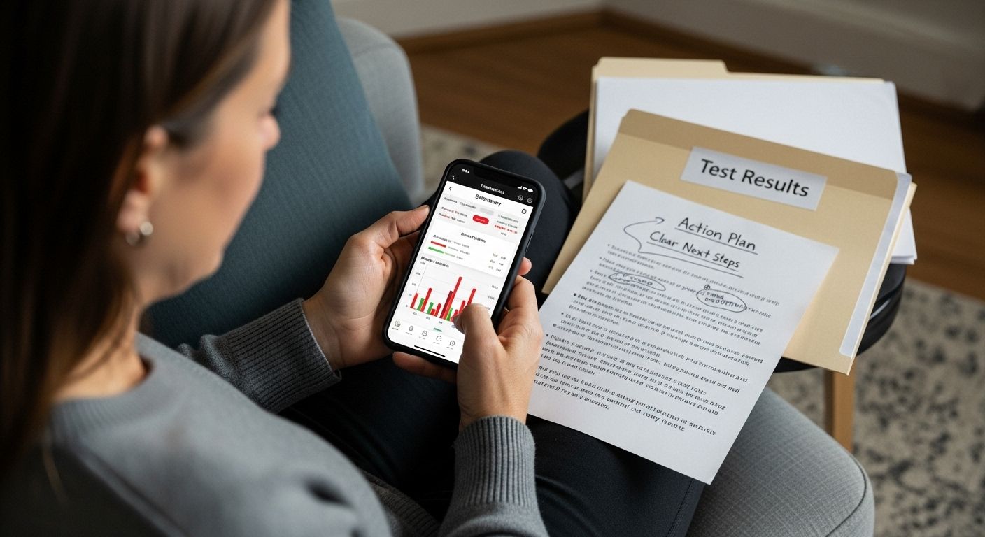 woman checking blood test results