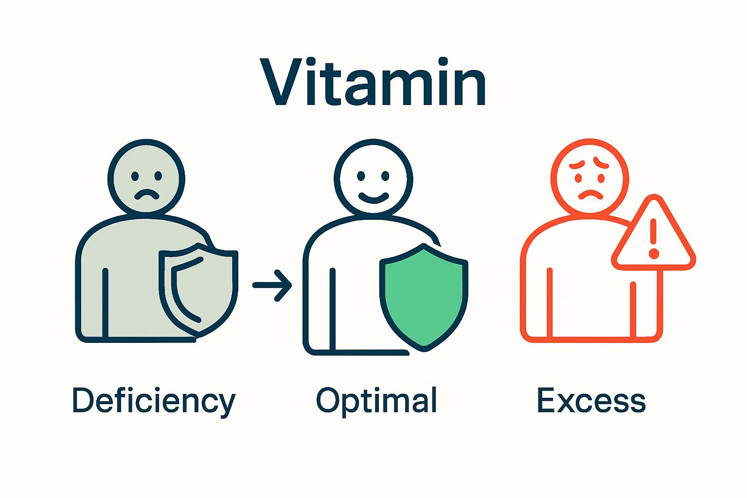 Infographic showing vitamin deficiency, optimal, and excess risk zones