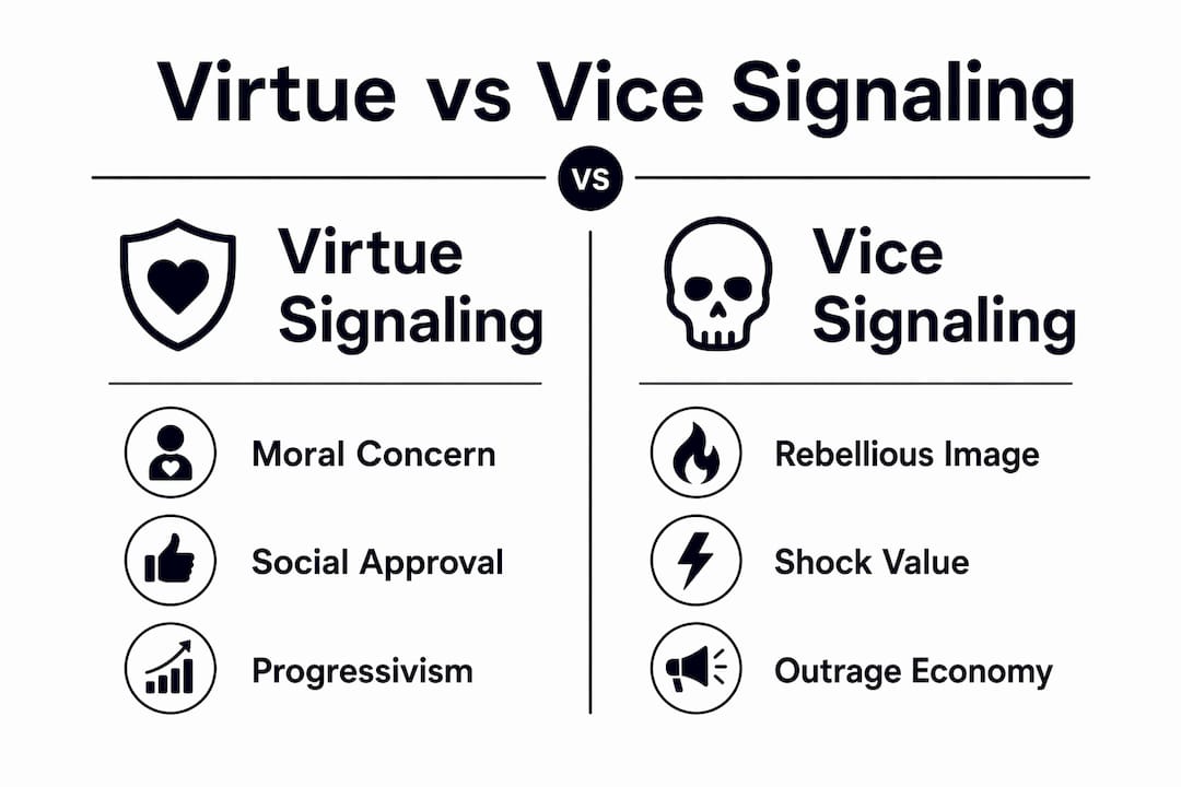 Infographic comparing virtue and vice signaling