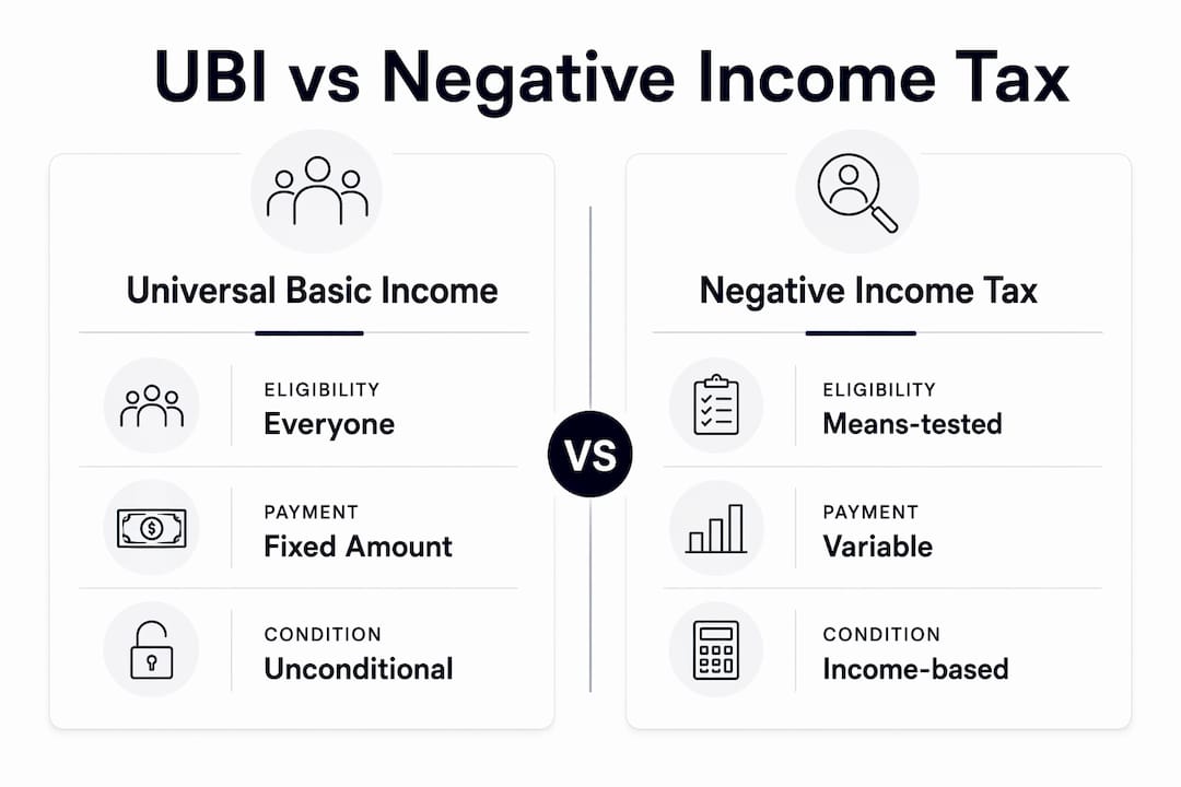 Comparison infographic of UBI and negative income tax
