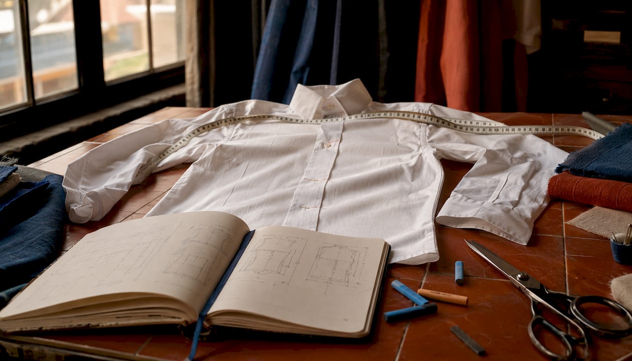 Tape measure on flat shirt chest area