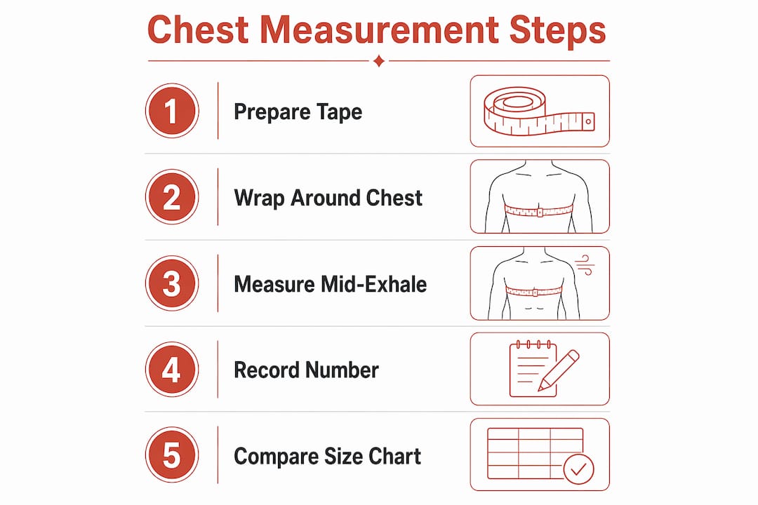 Infographic showing chest measurement steps