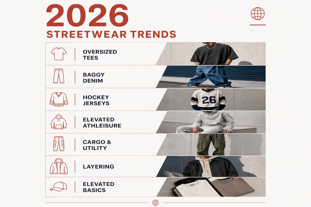 Infographic summarizing streetwear trends in 2026