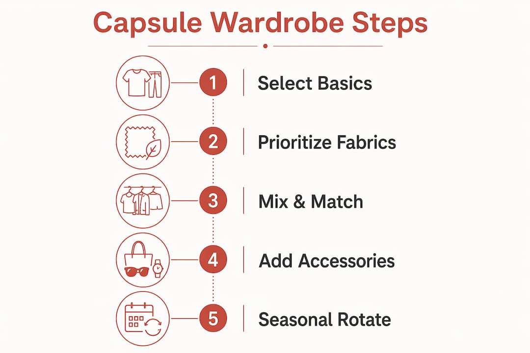 Infographic showing steps to build casual capsule wardrobe