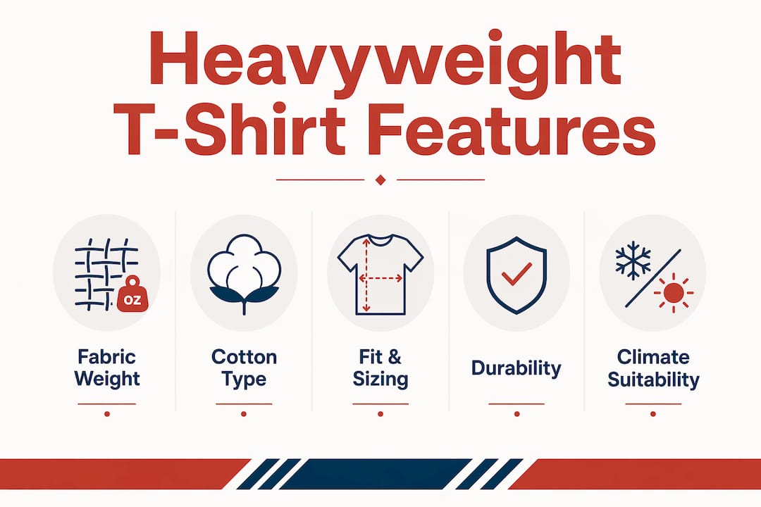 Infographic showing key features of heavyweight t-shirts