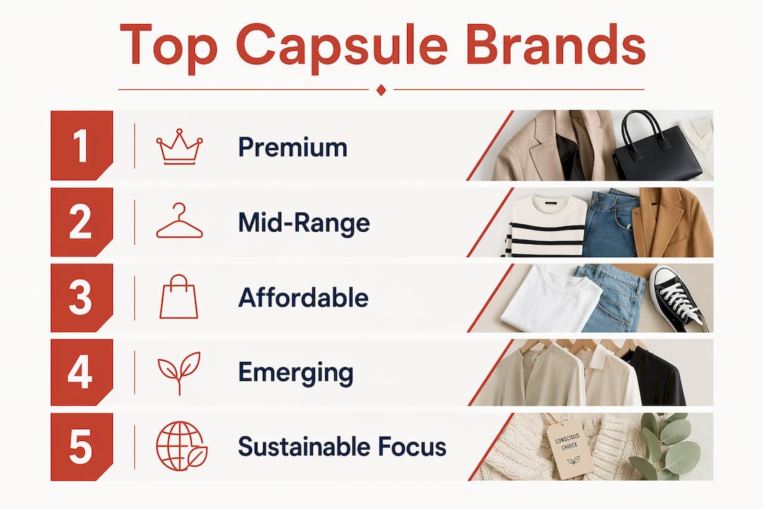 Infographic ranking capsule wardrobe brands by category