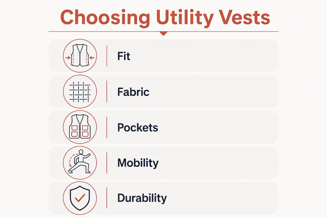 Infographic outlining utility vest selection steps