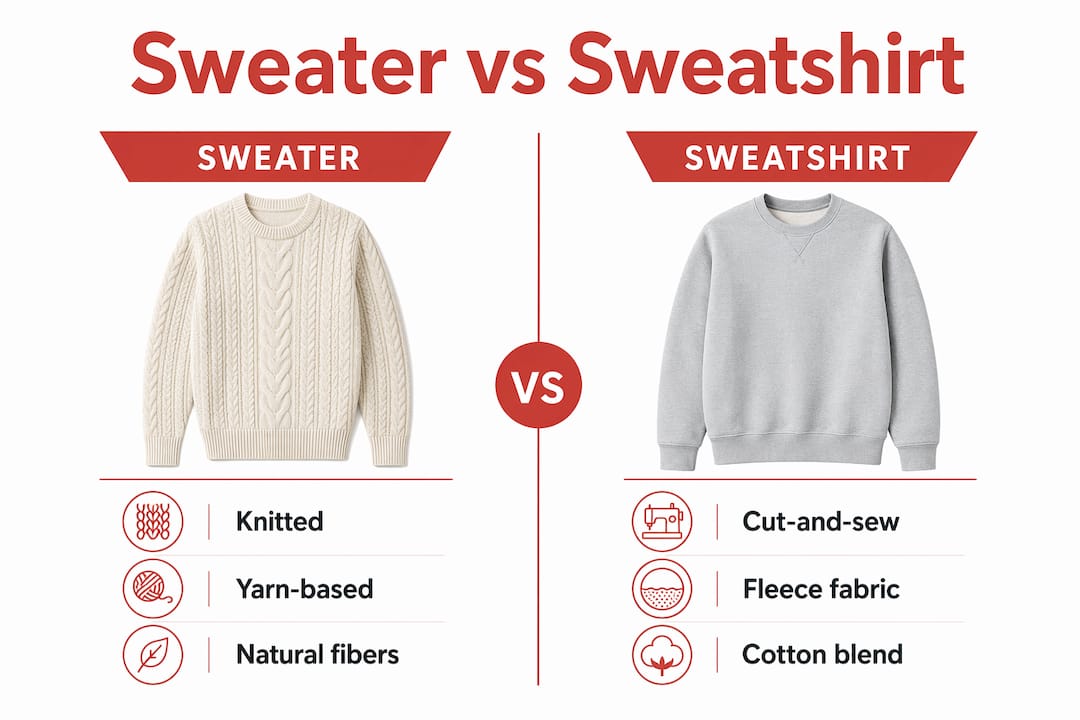 Infographic comparing sweater and sweatshirt features