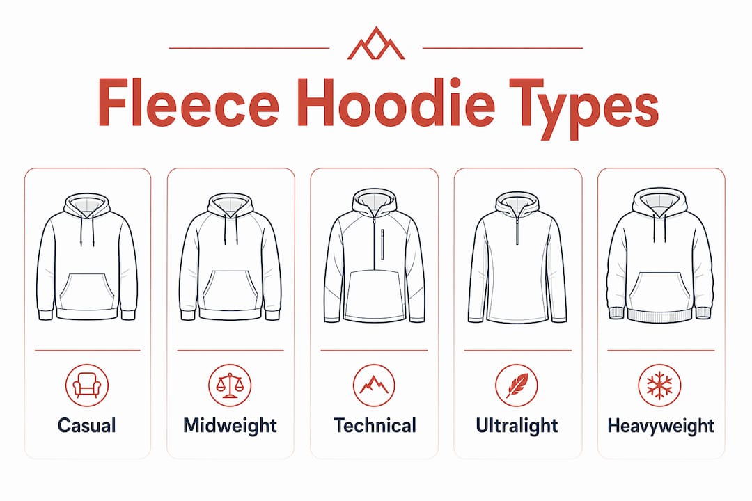 Infographic showing hierarchy of fleece hoodie types
