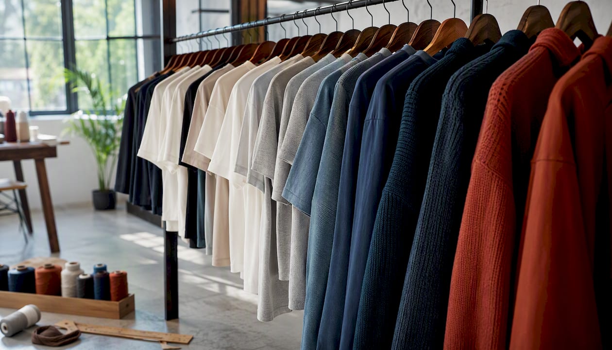 Clothing rack showing fabric weight variations