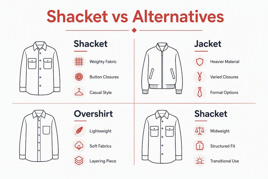 Infographic comparing shackets to jackets and overshirts