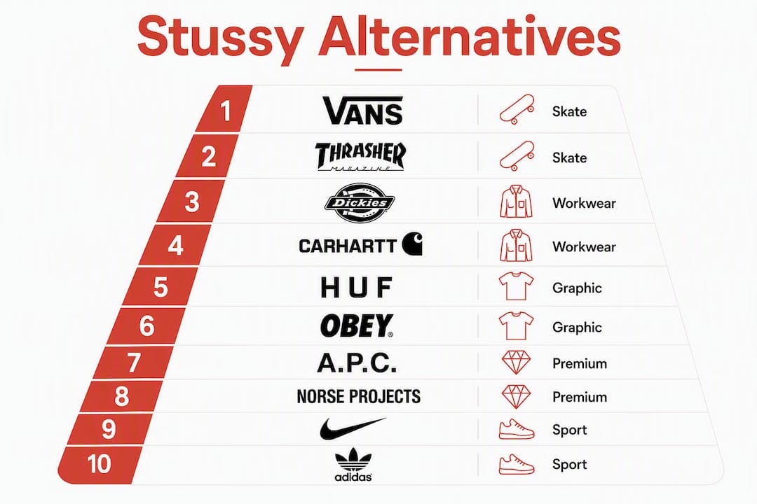 Infographic showing ranked streetwear brand categories