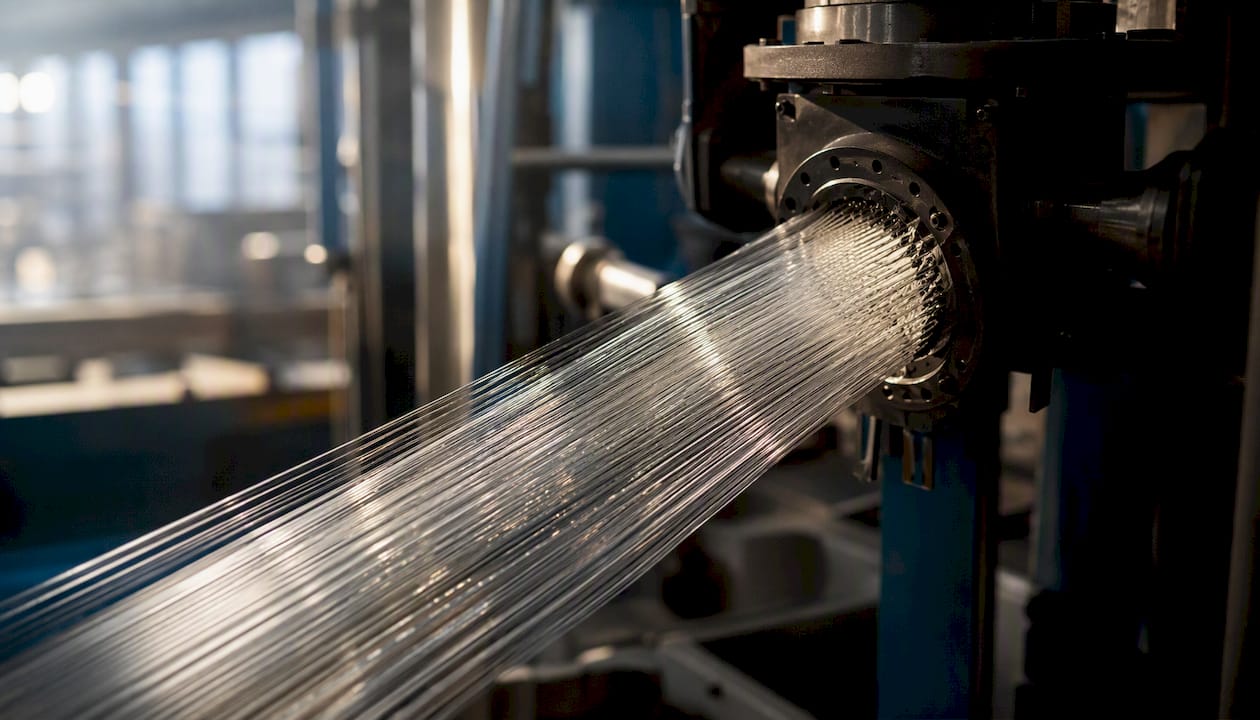 Extruding recycled polyester fibers at factory