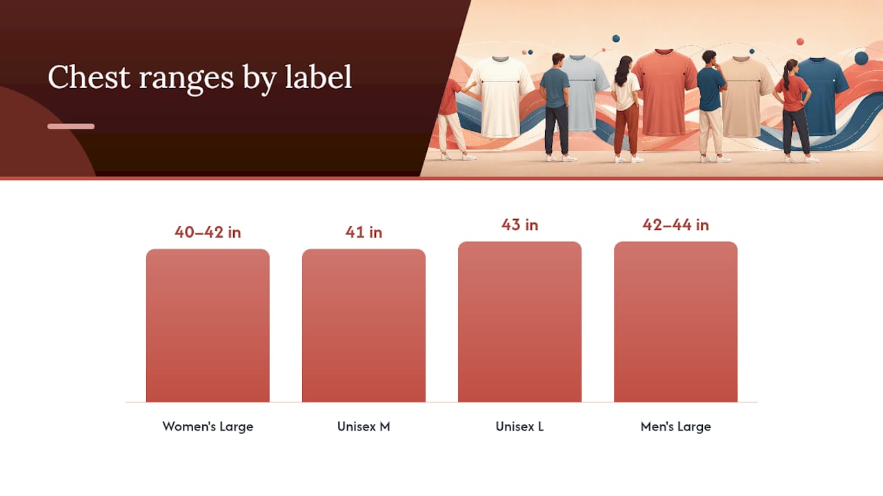Diagram comparing chest measurements for unisex, men's, and women's sizing