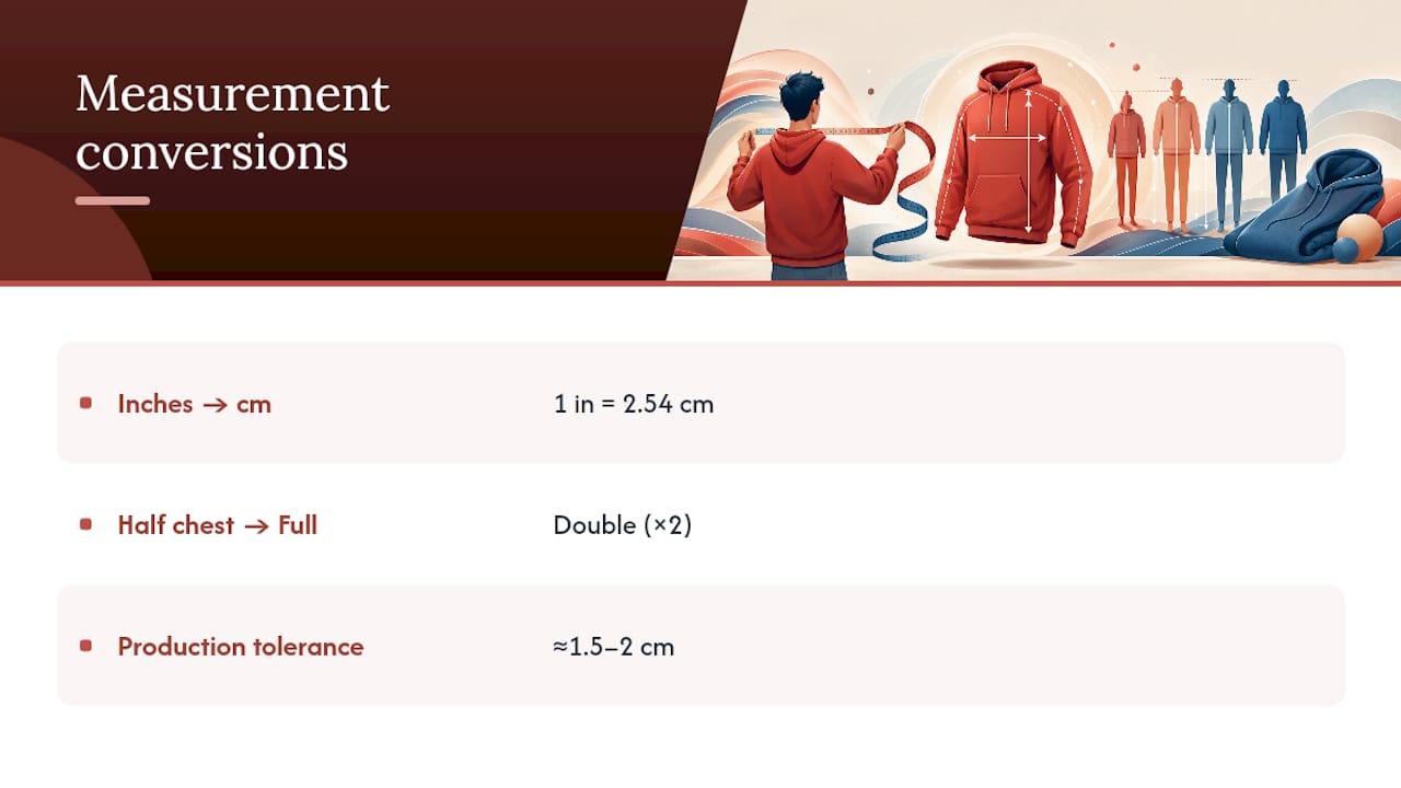 Diagram showing size measurement conversions
