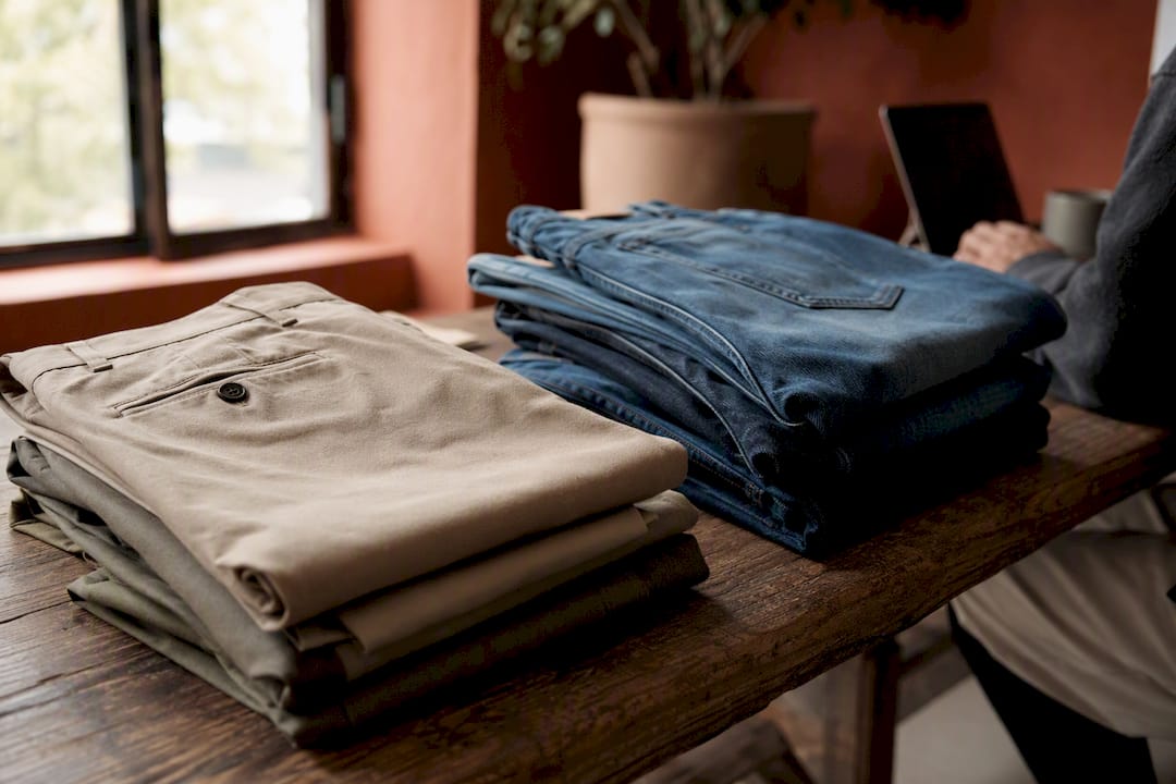 Folded trousers and denim fabric detail