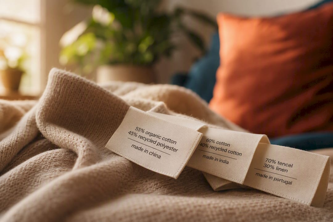 Fabric composition labels close-up