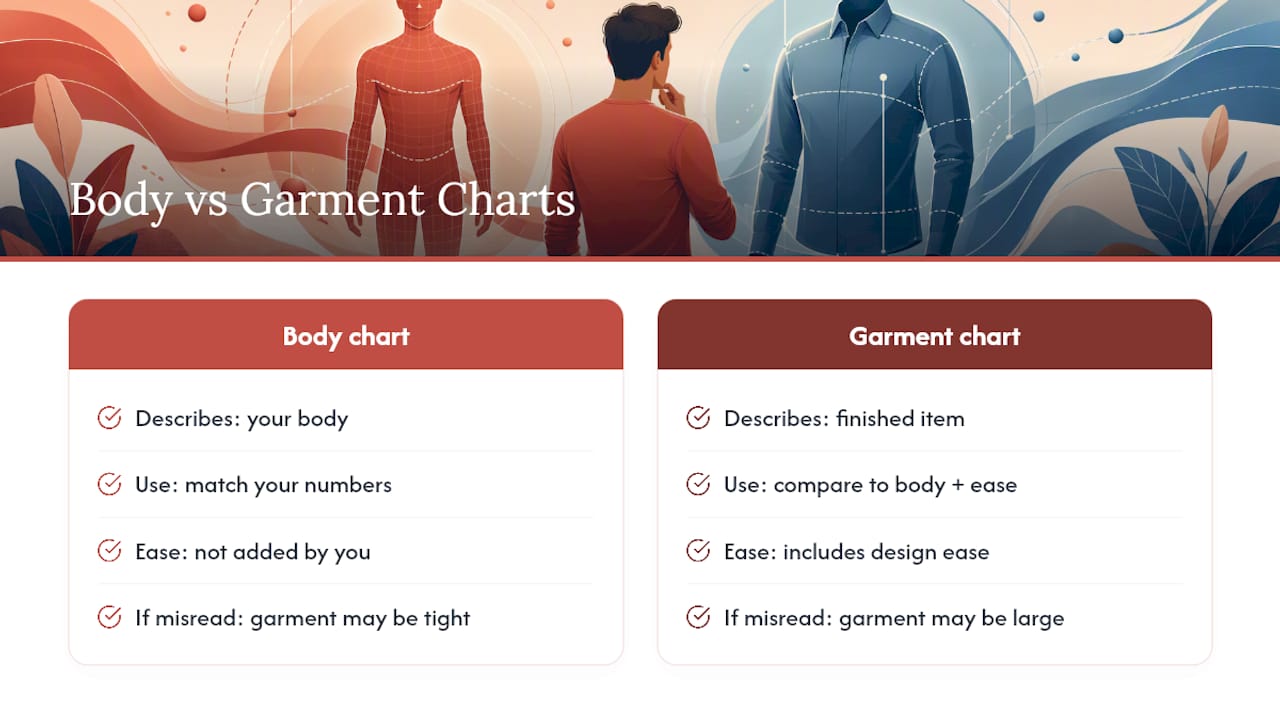 Comparison of body and garment measurement charts