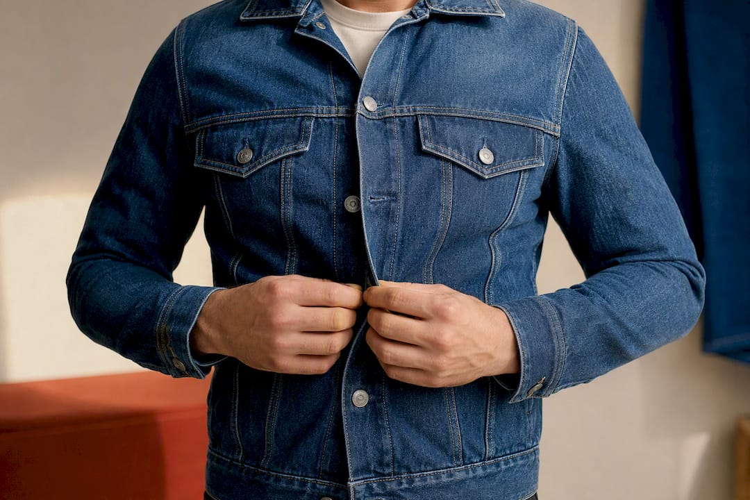 Testing button tension across jacket chest