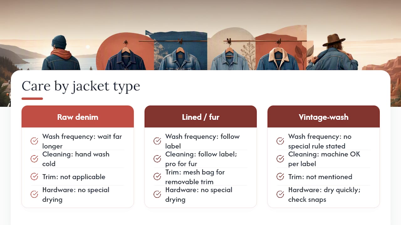 Comparison of three denim jacket care categories