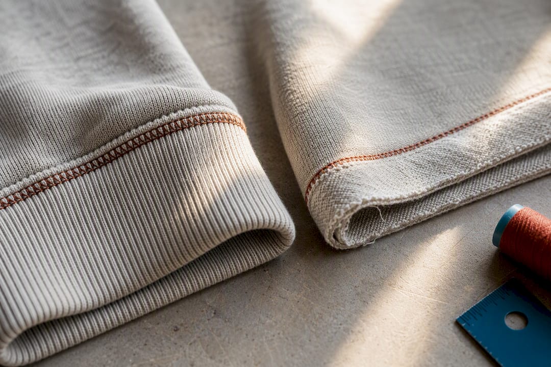 Comparing ribbed and split sweatshirt hems