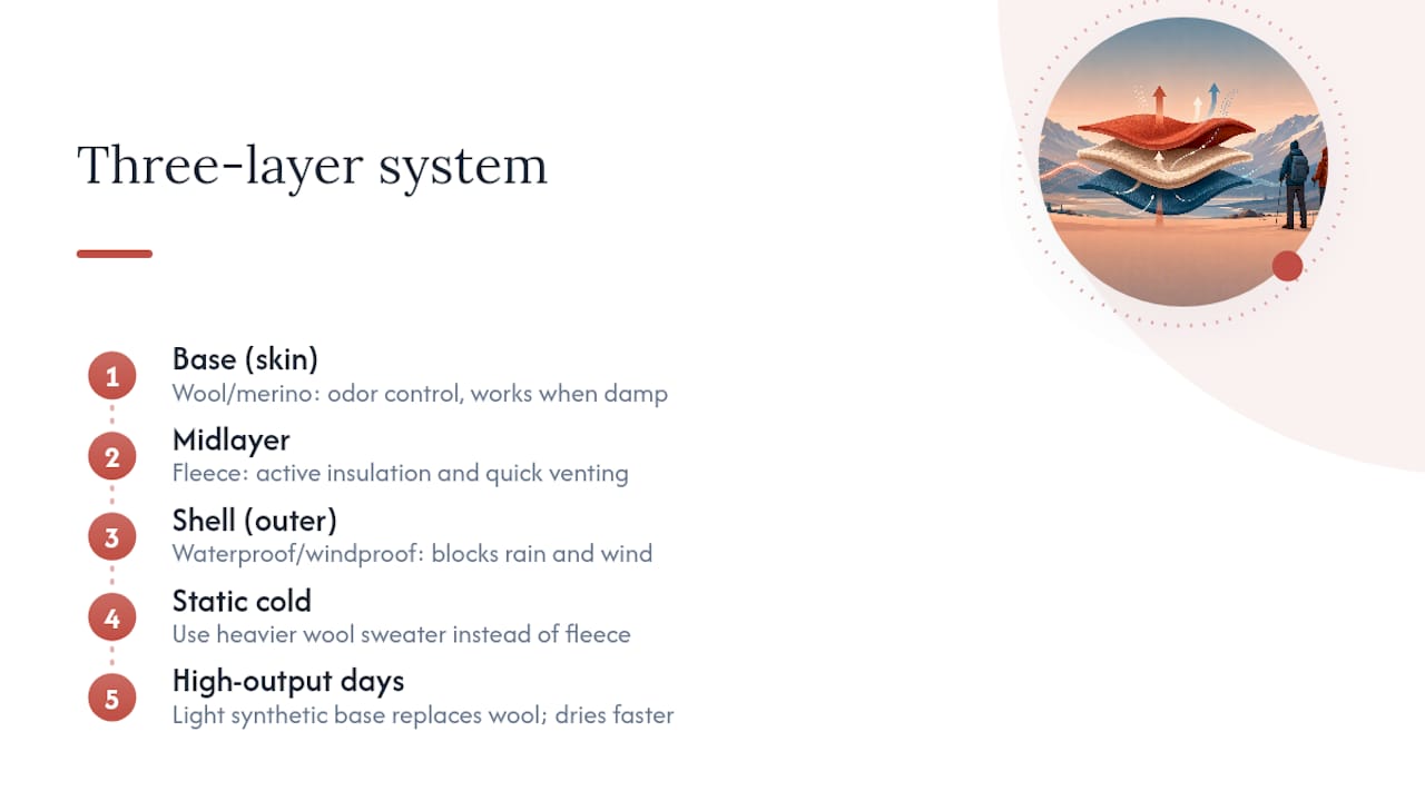 Three-layer fleece and wool clothing system