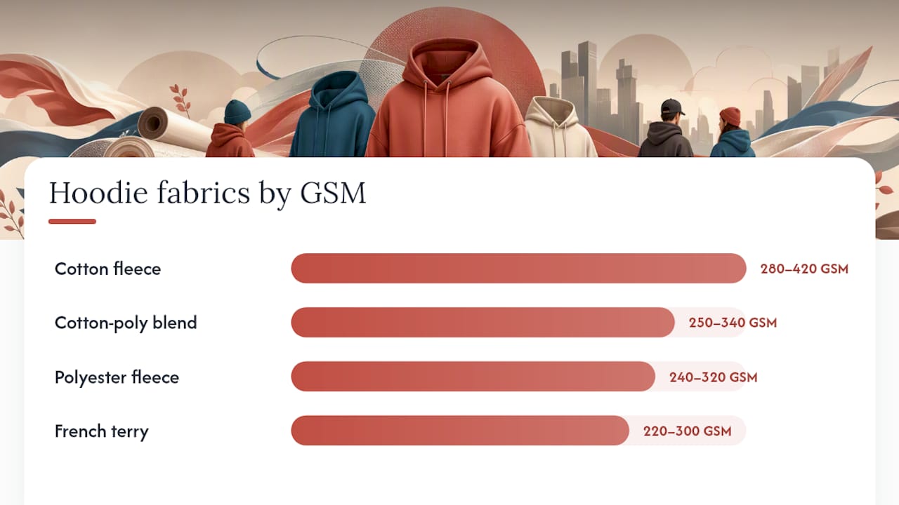 Comparison of hoodie fabric types and GSM ranges