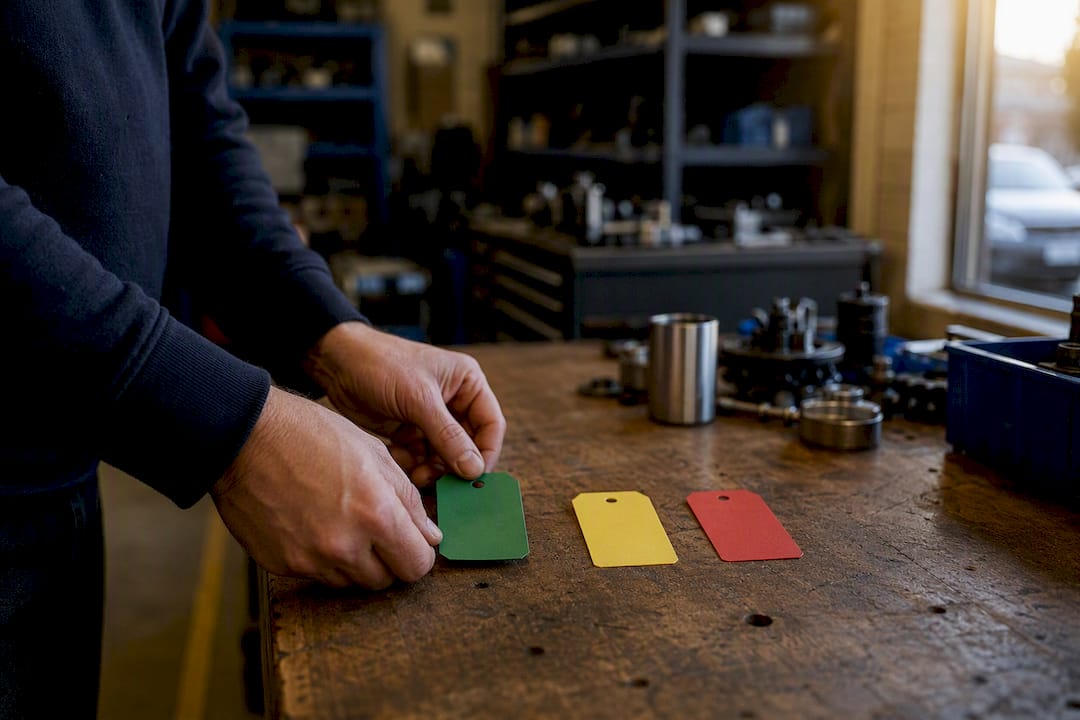 Hand sorting scorecard tags on binders