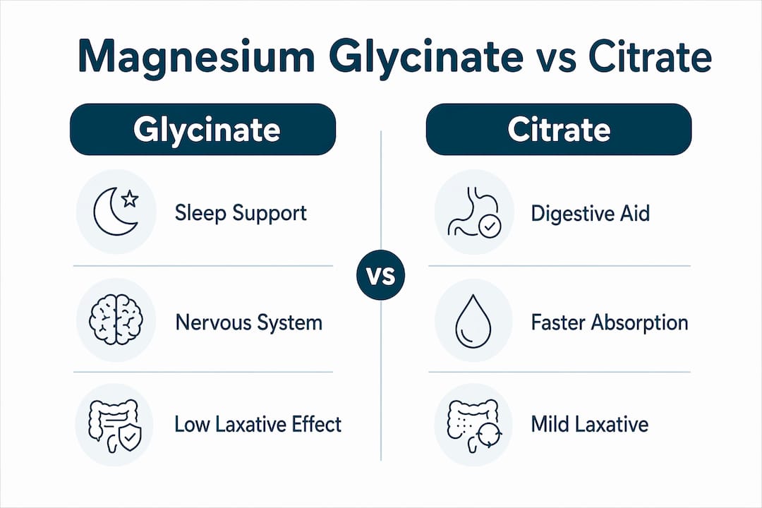 Infographic comparing magnesium glycinate and citrate