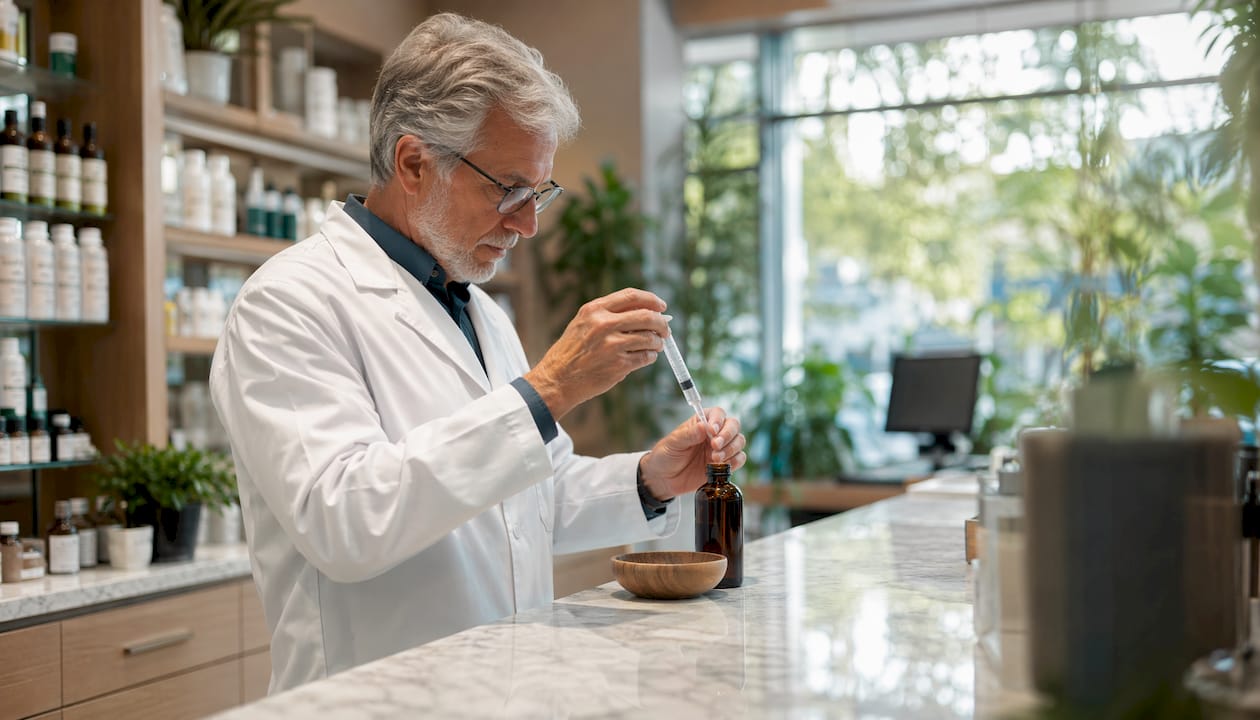 Pharmacist preparing magnesium citrate dose