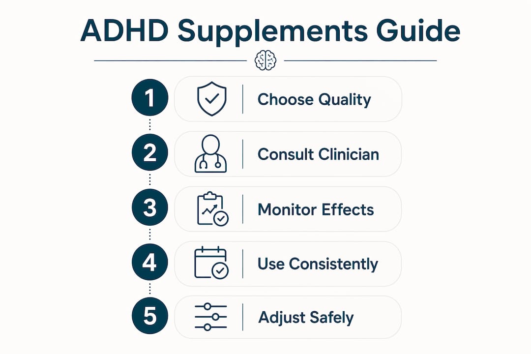 Infographic showing ADHD supplement safe usage steps