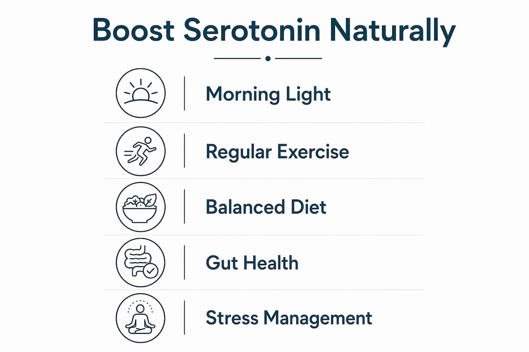 Infographic showing natural serotonin boost steps