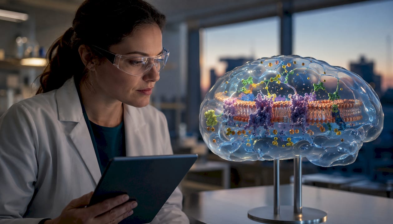 Neuroscientist studying omega-3 brain cell model