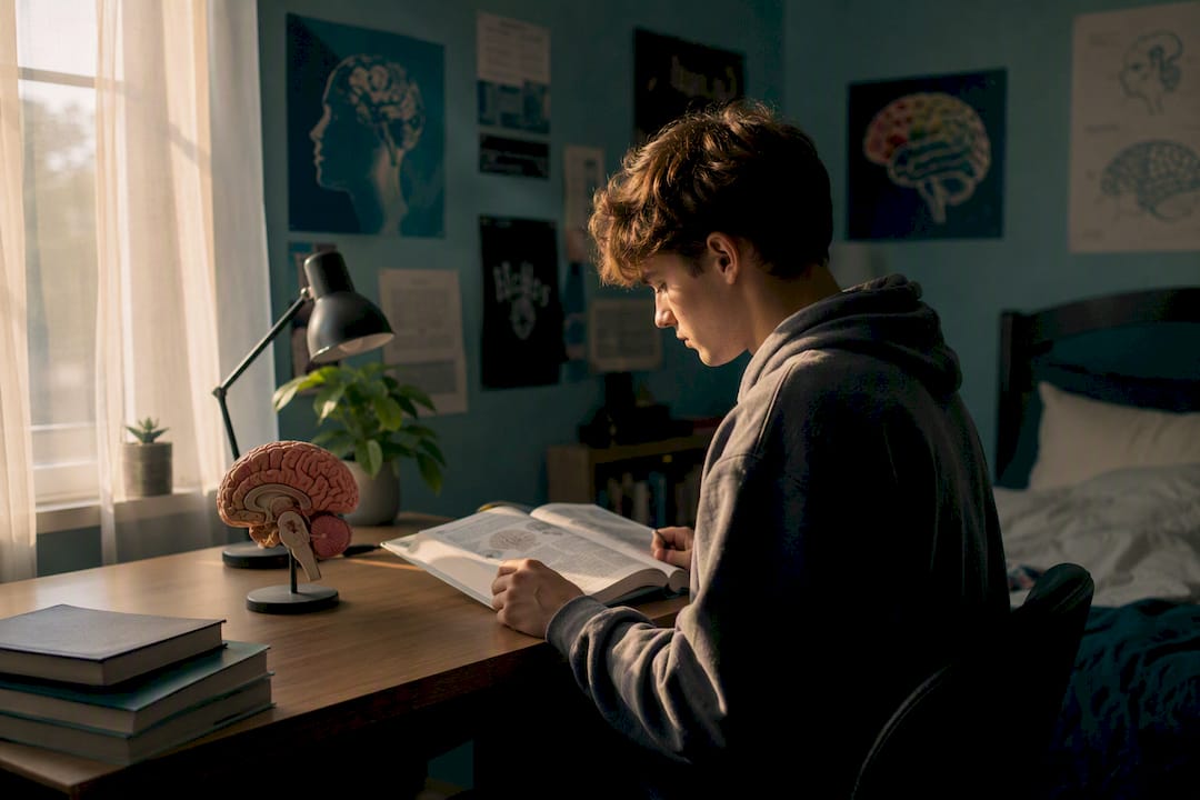 Teen room with brain model reflecting development