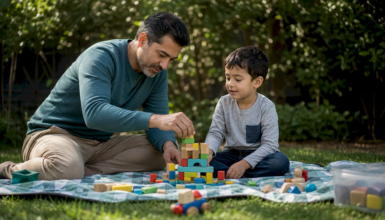 Parent guiding child in behavioral therapy activity