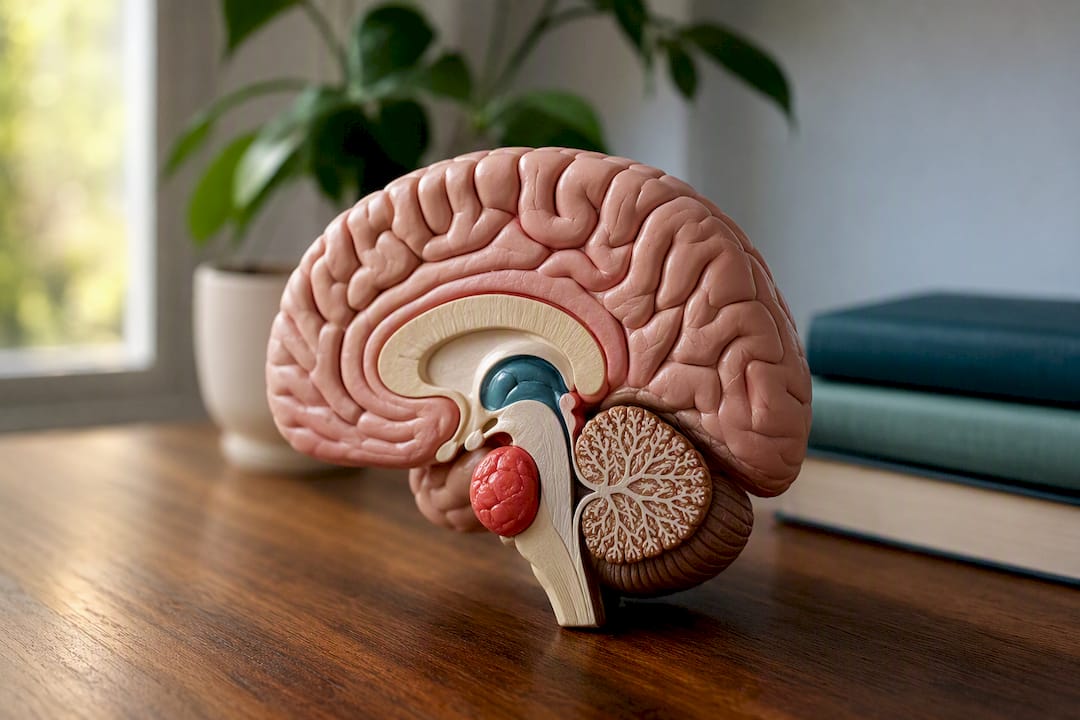 Brain model showing emotional regulation regions