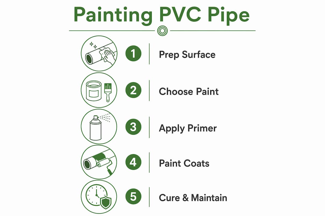 Infographic illustrating step-by-step PVC pipe painting process