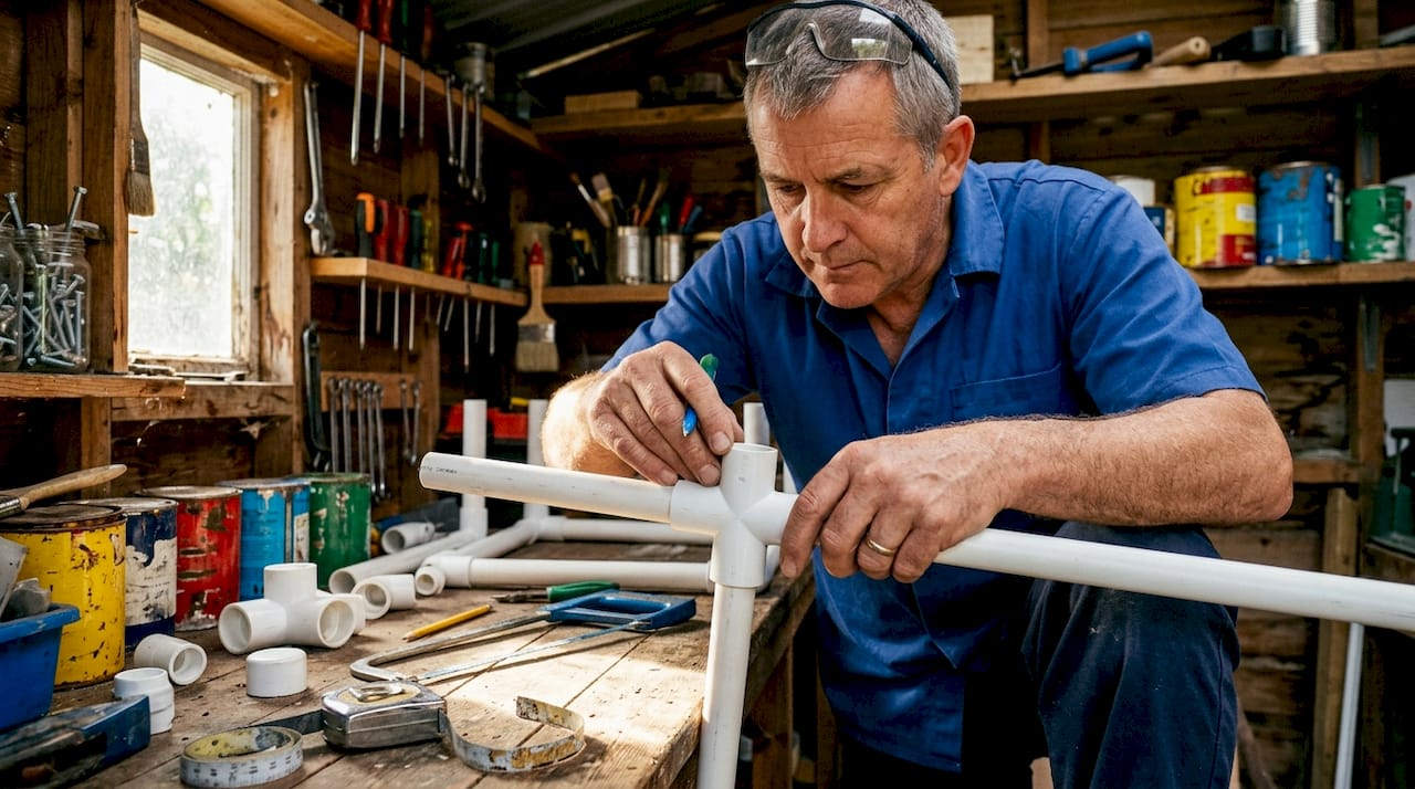 DIY builder assembling PVC structural fittings