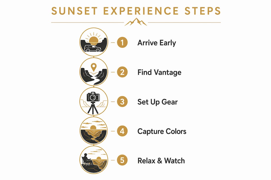 Infographic showing step-by-step sunset experience guide