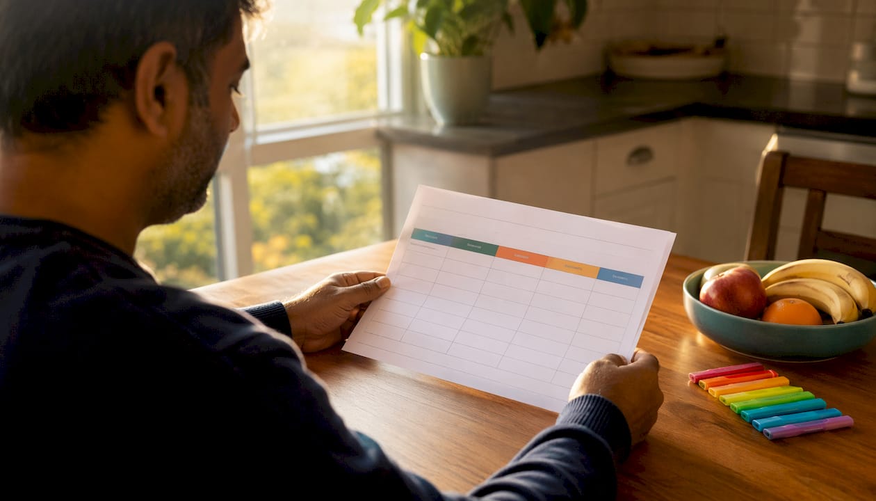 Hands holding ABC log template sheet