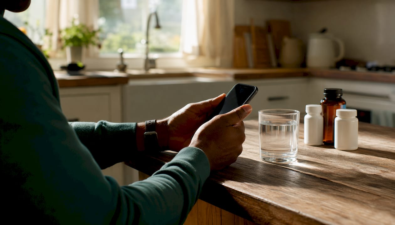 Hands recording voice note on smartphone