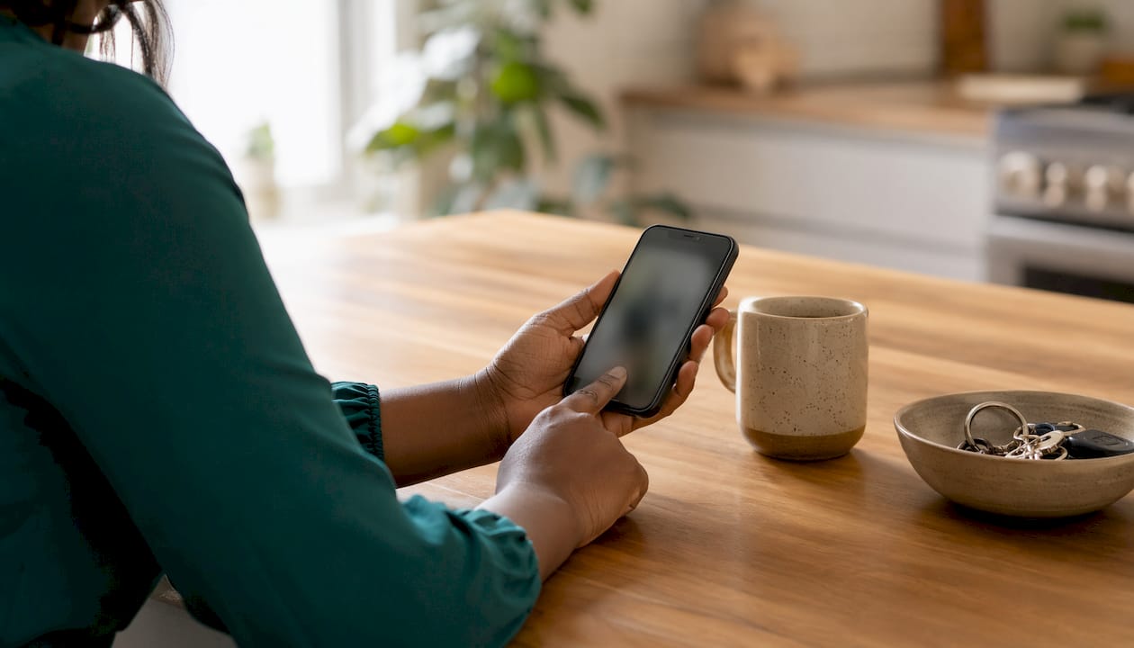 Hands holding phone recording voice note