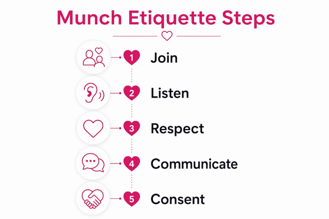 Infographic illustrating key etiquette steps at swingers munch