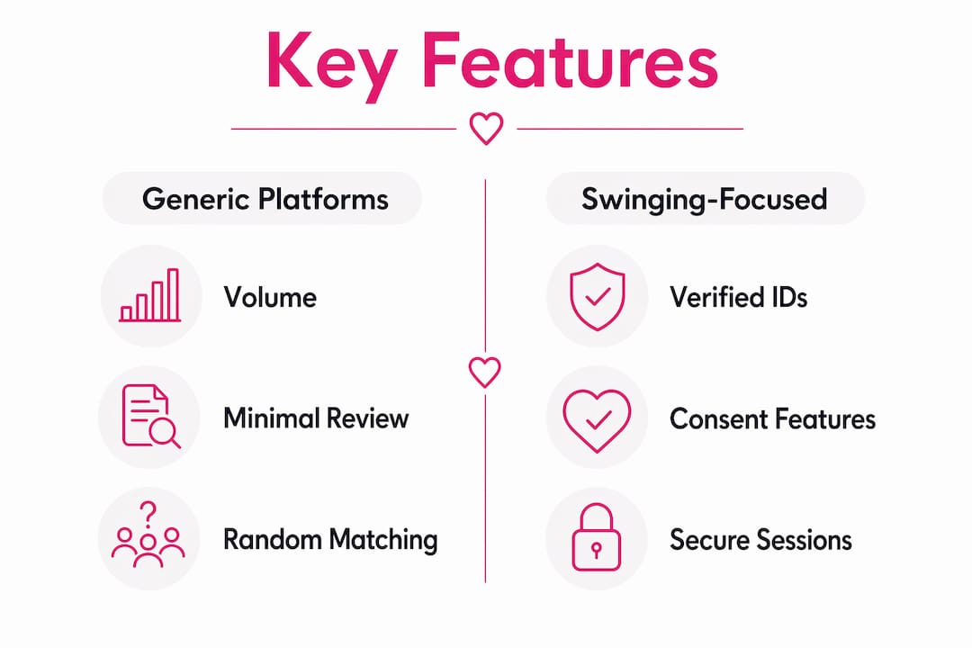 Infographic comparing generic vs swinging video chat features