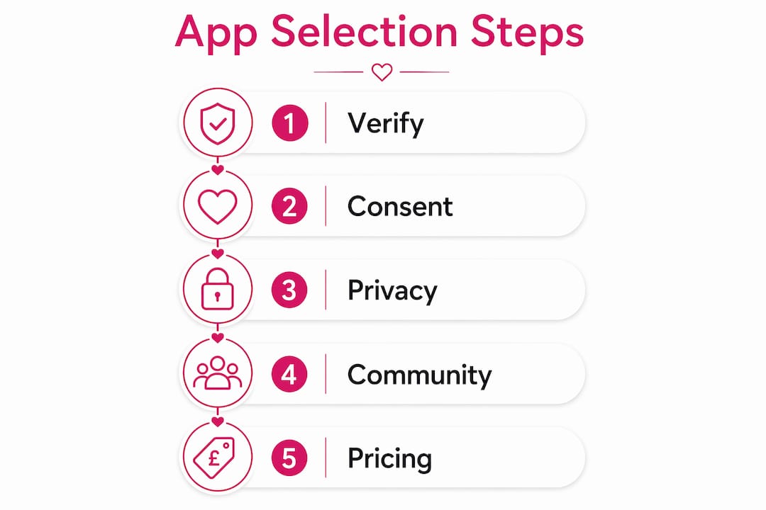Infographic illustrating steps to choose open relationship apps