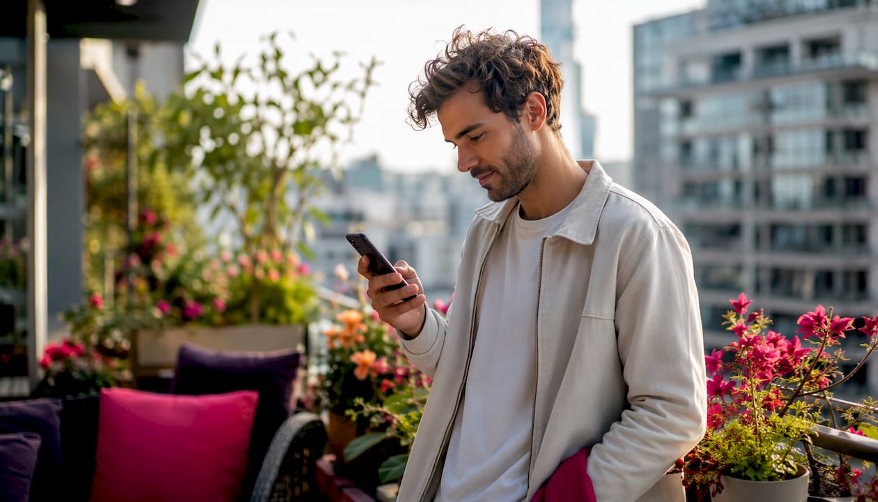 Man checking verification badge on dating app